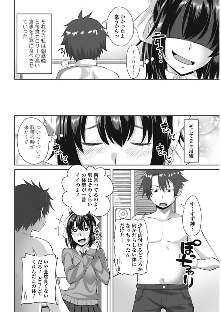 【エロ漫画】【エロ漫画】(1/2話)弟のことが大好きなポニーテール巨乳の姉JK…弟を理想のぽっちゃり体型にするため食事を作り痩せようと焦る弟にセックスダイエットを提案する【アーセナル:きょうだい改造プラン 前編】