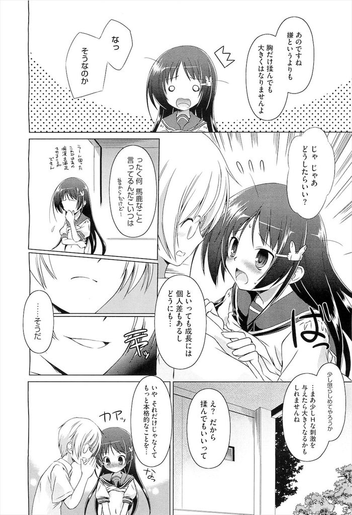 【エロ漫画】【エロ漫画】成績優秀で美人な幼馴染のちっぱいJK…痴漢に遭い貧乳な事をバカにされたので幼馴染の男の子に胸を大きくしてほしいとお願いし処女喪失中出しセックス【大秦国王安敦:なんとかなさいっ】