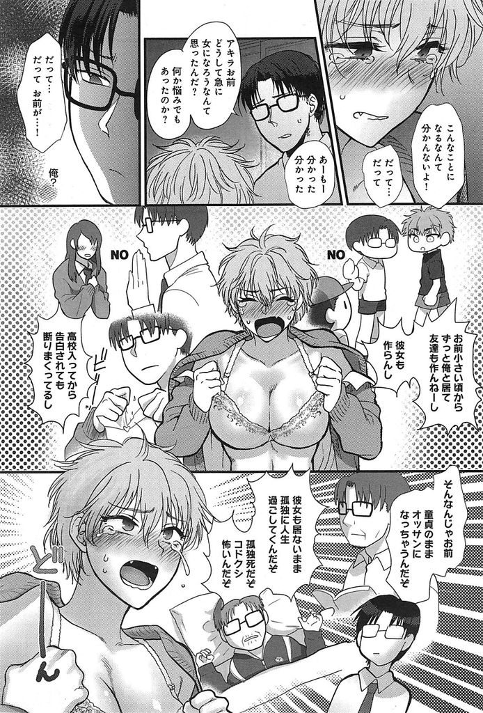 【エロ漫画】【エロ漫画】一度だけ完全なる性別の変更が可能になった未来で巨乳女子になった男子高校生…野球部にレイプされそうになった所を親友に助けてもらって中出しセックス【消火器:親友アフェクション】