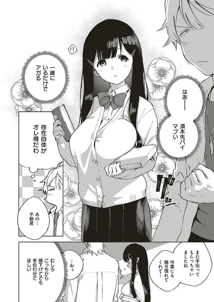 【エロ漫画】【エロ漫画】大人しそうに見えて恋愛小説が好きでHな事を隠す巨乳JK…不良な後輩に告白され小説のような展開に我慢できなくなり彼のチンコを扱いて中出しセックス【ヘリを:図書室を閉めてから】